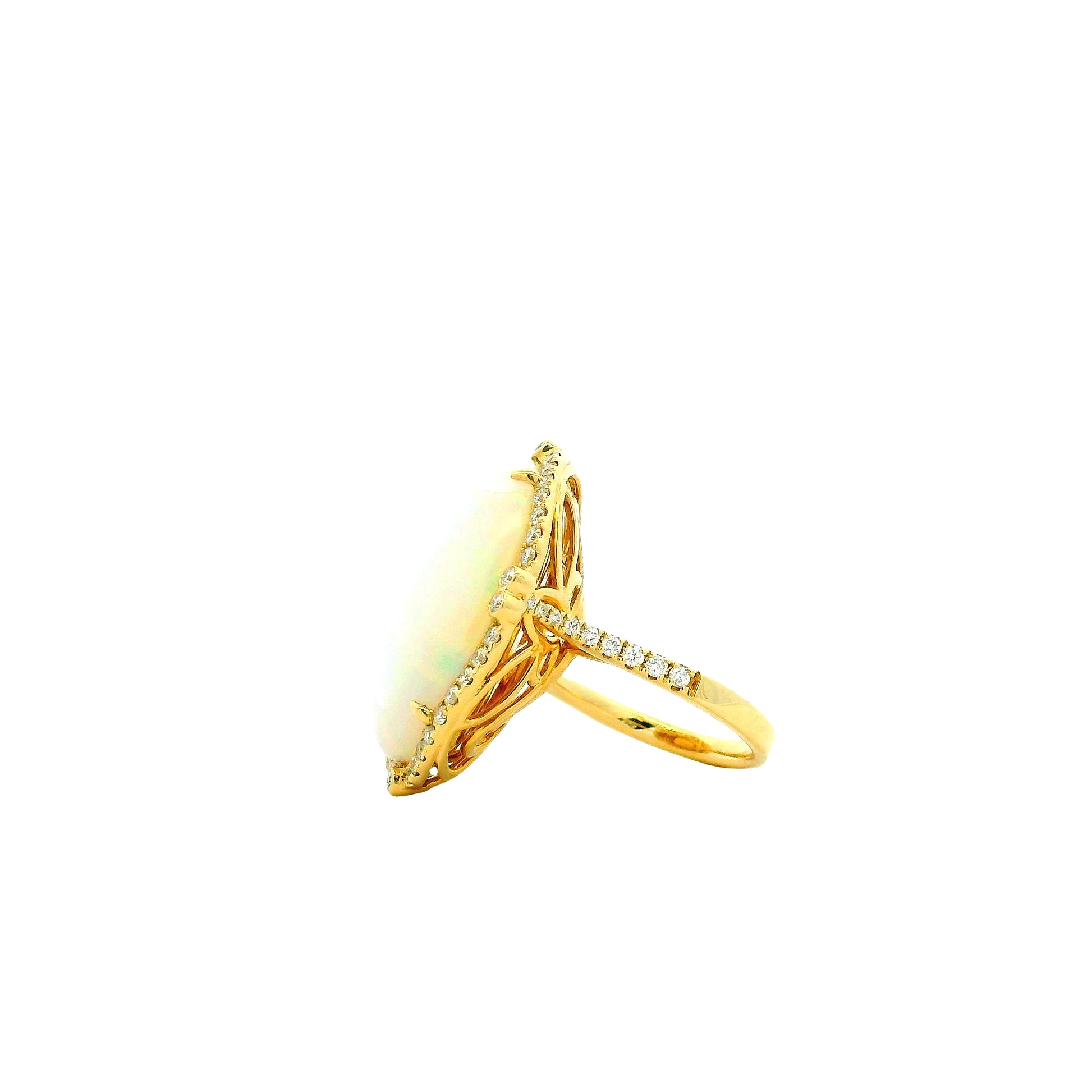 14k Yellow Gold 12.47ct Oval Opal and 0.66ctw Diamond Halo Cocktail Ring — photo 9 of 10