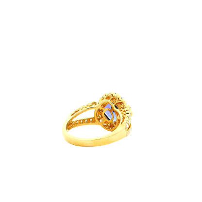 14k Yellow Gold 3.75ct Cushion Cut Tanzanite Halo Cocktail Ring — photo 9 of 12