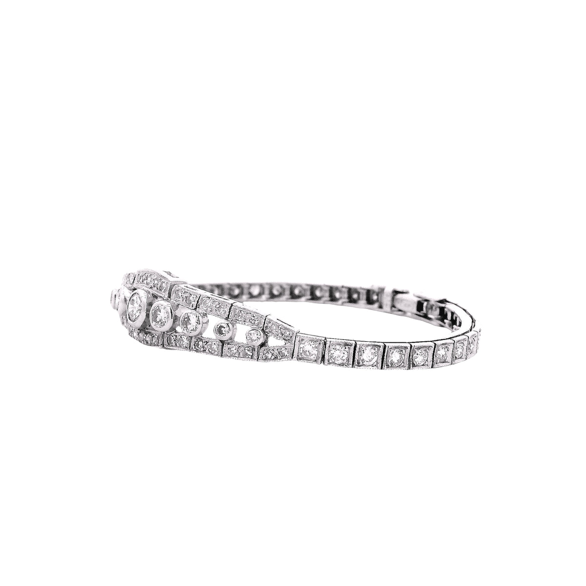 14k White Gold 2.50ctw Round Brilliant Diamond Art Deco Cluster Bracelet — photo 9 of 11