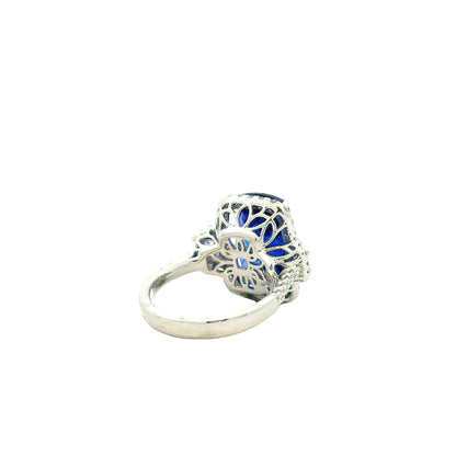 Platinum 9.35ct Cushion Cut Tanzanite and Diamond Halo Cocktail Ring — photo 9 of 11