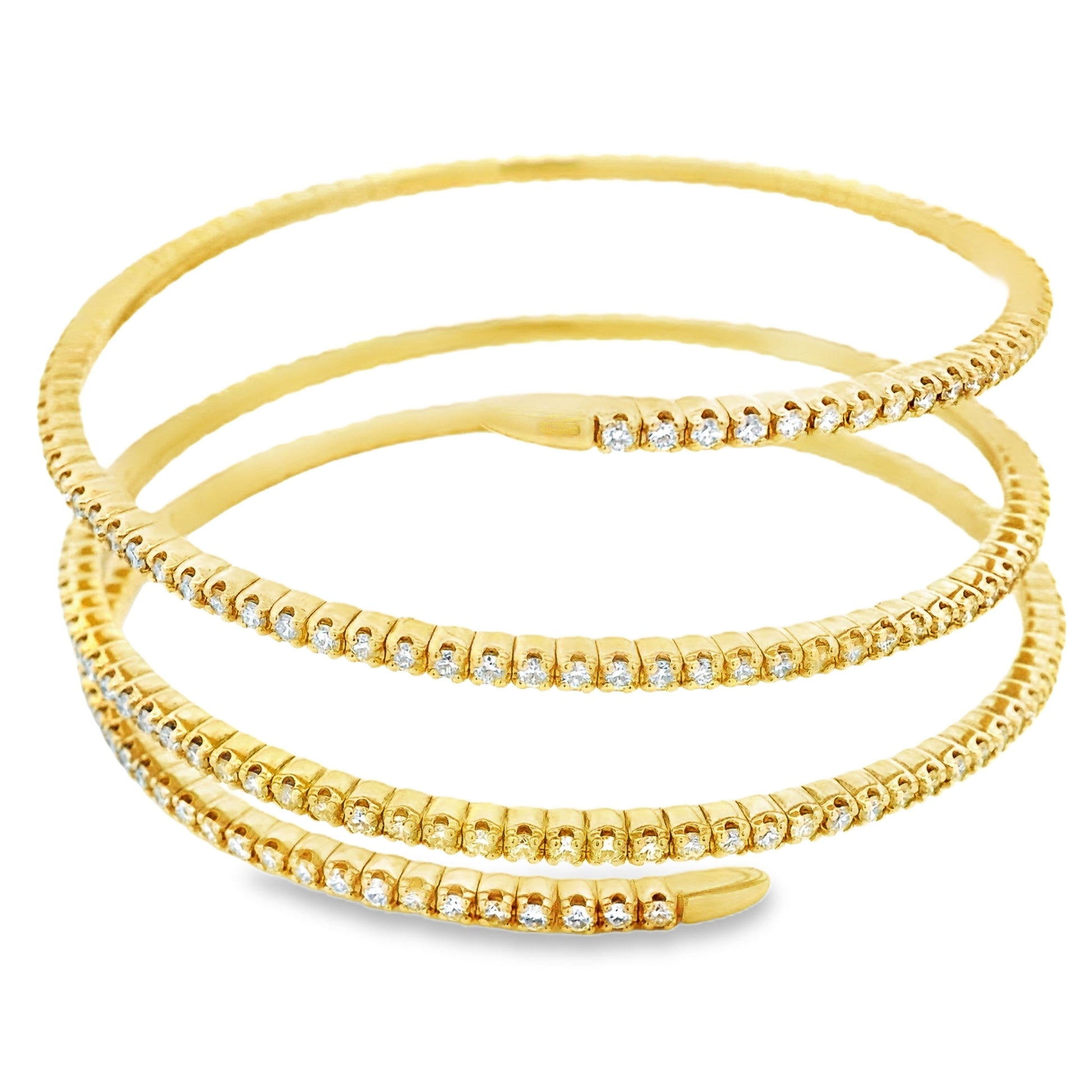 14k Yellow Gold 5.42ctw Natural Round Brilliant Diamond Triple Coil Bangle Bracelet — photo 9 of 9
