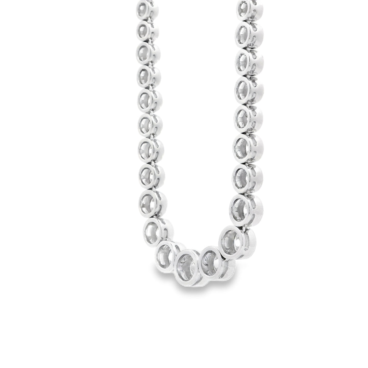 18k White Gold 6.54ctw Round Natural Diamond Half-Way Bezel Set Tennis Necklace 17" — photo 9 of 14