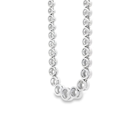 18k White Gold 6.54ctw Round Natural Diamond Half-Way Bezel Set Tennis Necklace 17" — photo 9 of 14