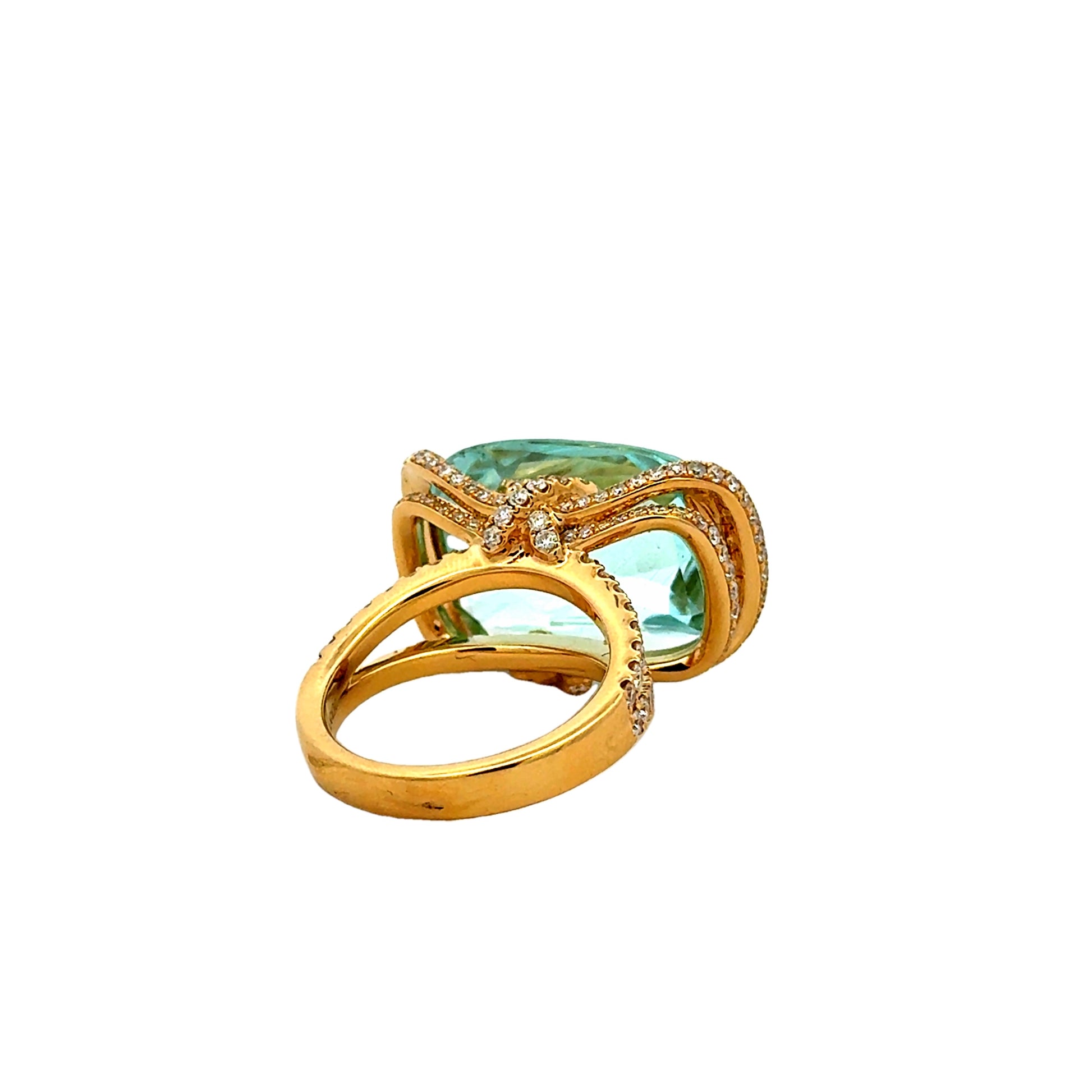 18k Yellow Gold 17.68ct Cushion Cut Aquamarine Halo Cocktail Ring — photo 9 of 10