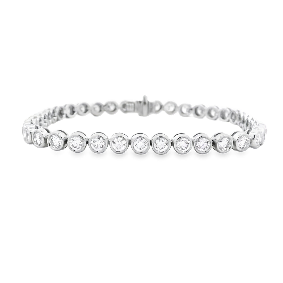 18k White Gold 4.90ctw Round Brilliant Bezel Set Diamond Tennis Bracelet — photo 9 of 9