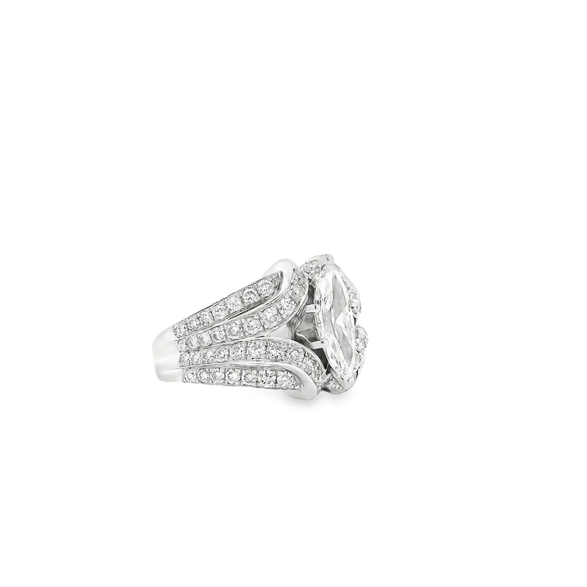 14k White Gold 0.90ct Marquise Diamond and 2.0ctw Round Brilliant Diamond Ring — photo 9 of 9