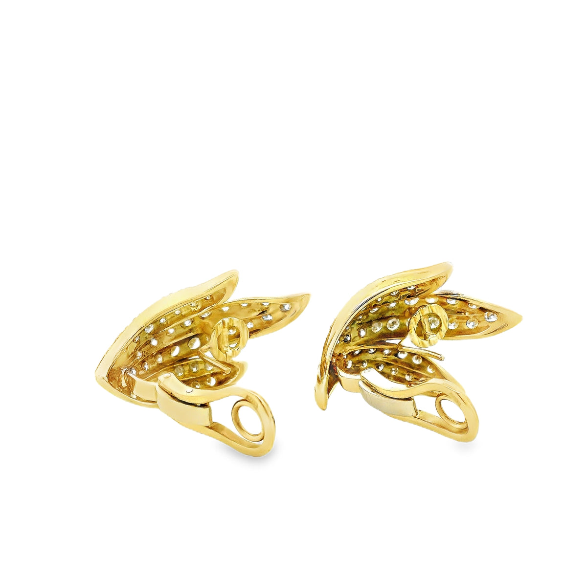 18k Yellow Gold 2.50ctw Round Brilliant Diamond Pavé Leaf Motif Earrings — photo 9 of 10