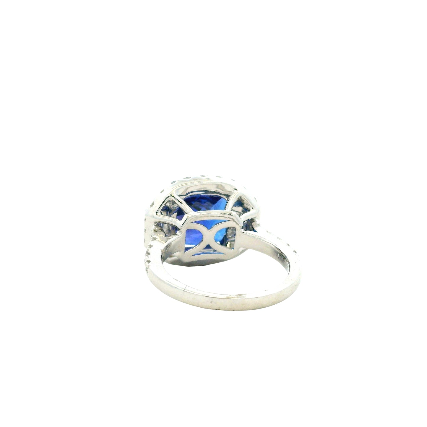 18k White Gold 8.45ct Cushion Cut Tanzanite and 1.55ctw Diamond Three-Stone Cocktail Ring — photo 9 of 12