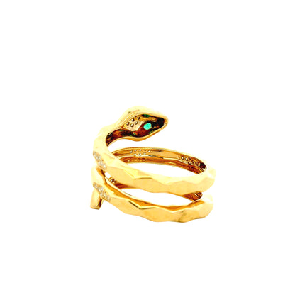 14k Yellow Gold 0.15ct Round Brilliant Diamond and 0.07ct Emerald Cut Diamond Snake Wrap Ring — photo 9 of 14