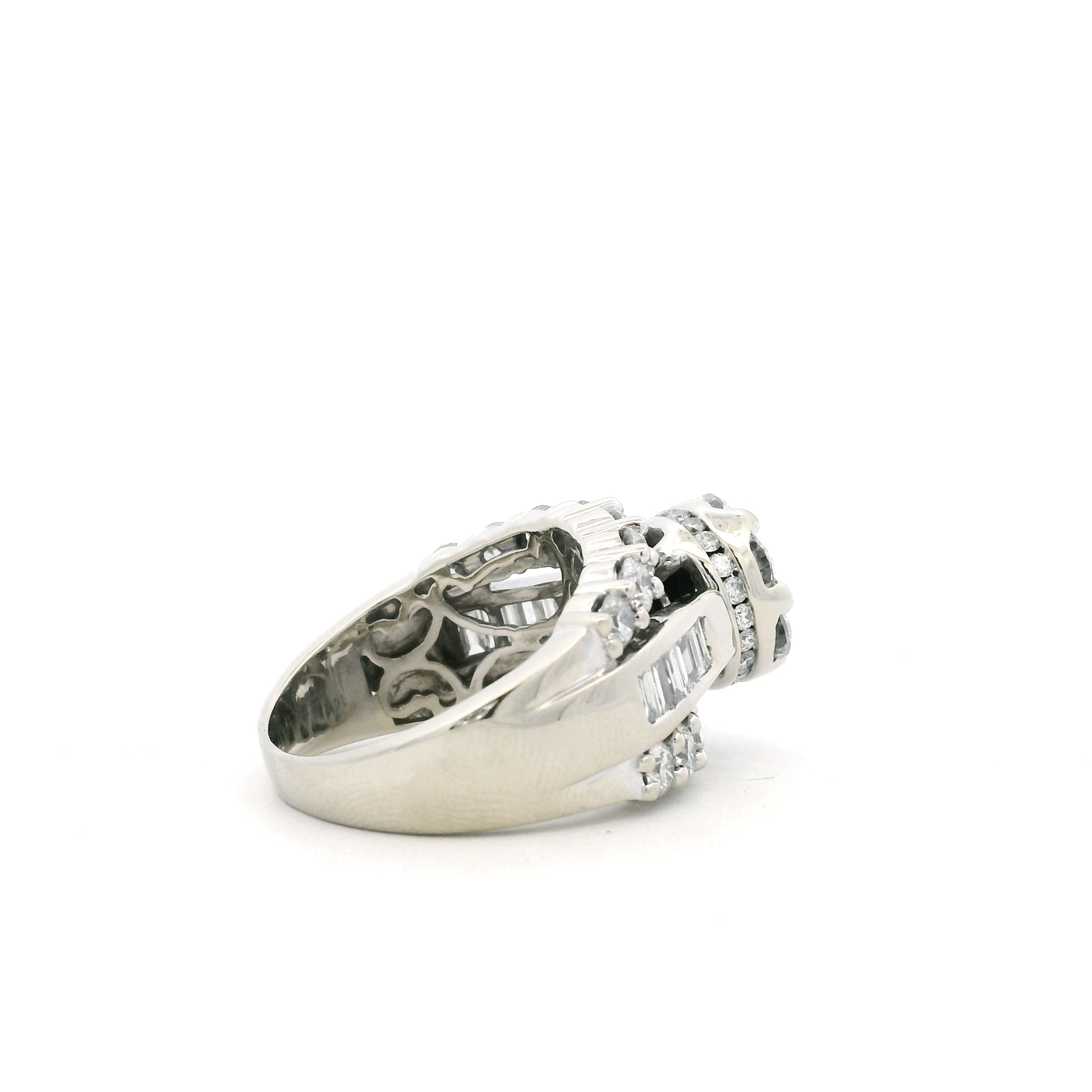 14k White Gold 2.0ctw Round and Baguette Diamond Engagement Ring Set — photo 9 of 13