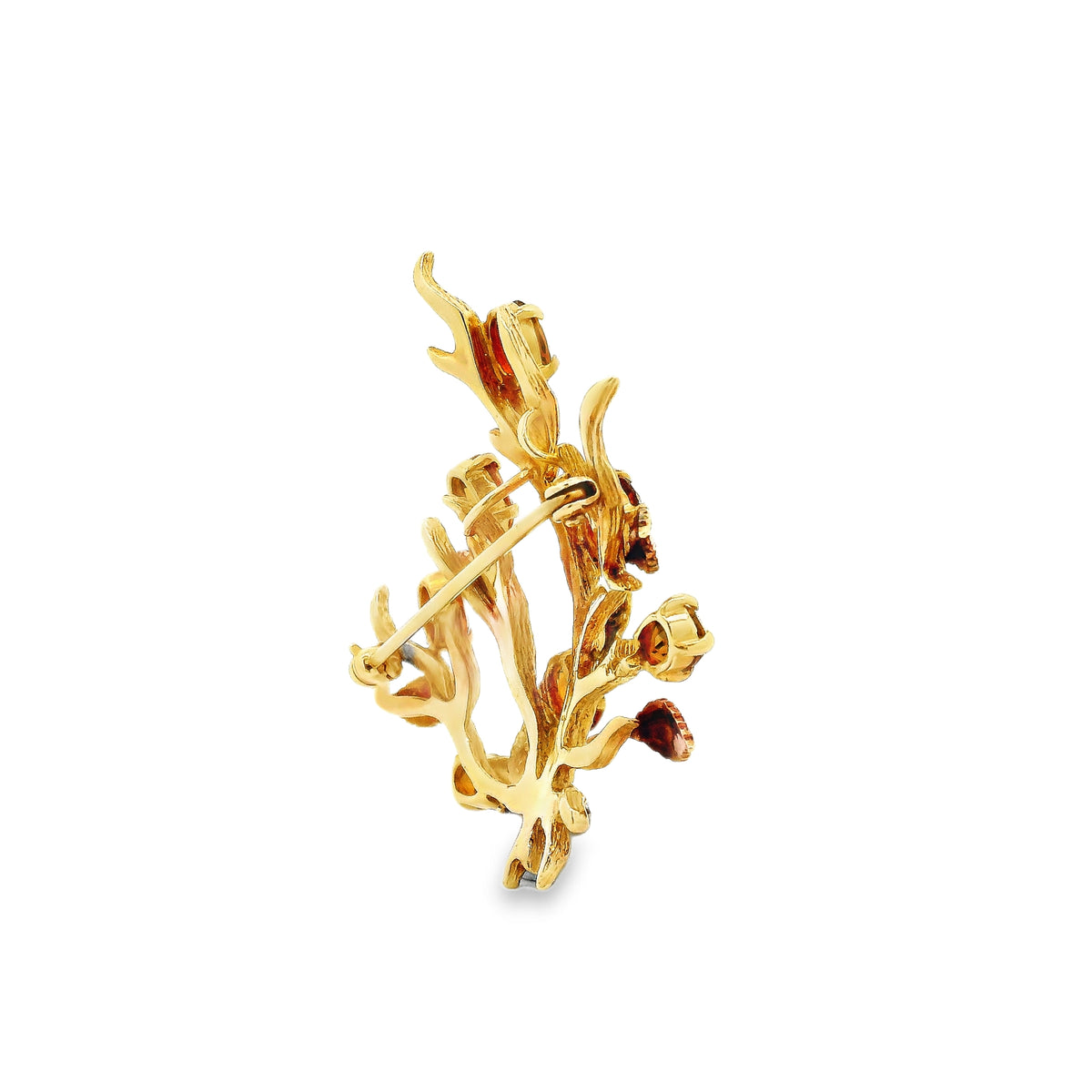 14k Yellow Gold Vintage Orange Gemstone Branch and Leaves Brooch Pin — photo 9 of 10