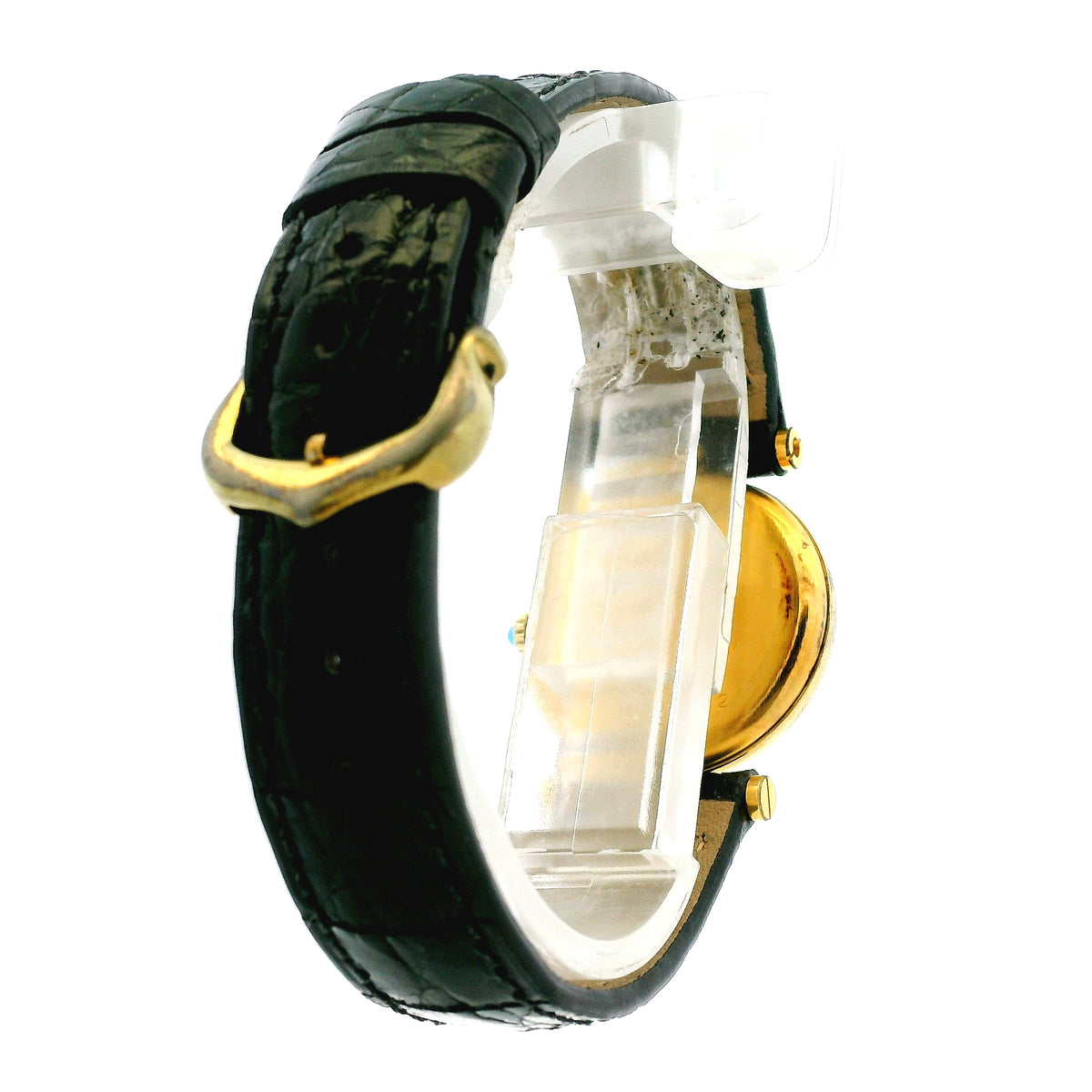 Must de Cartier Vendome 18k Gold Plated Black Dial Leather Strap Watch — photo 9 of 12