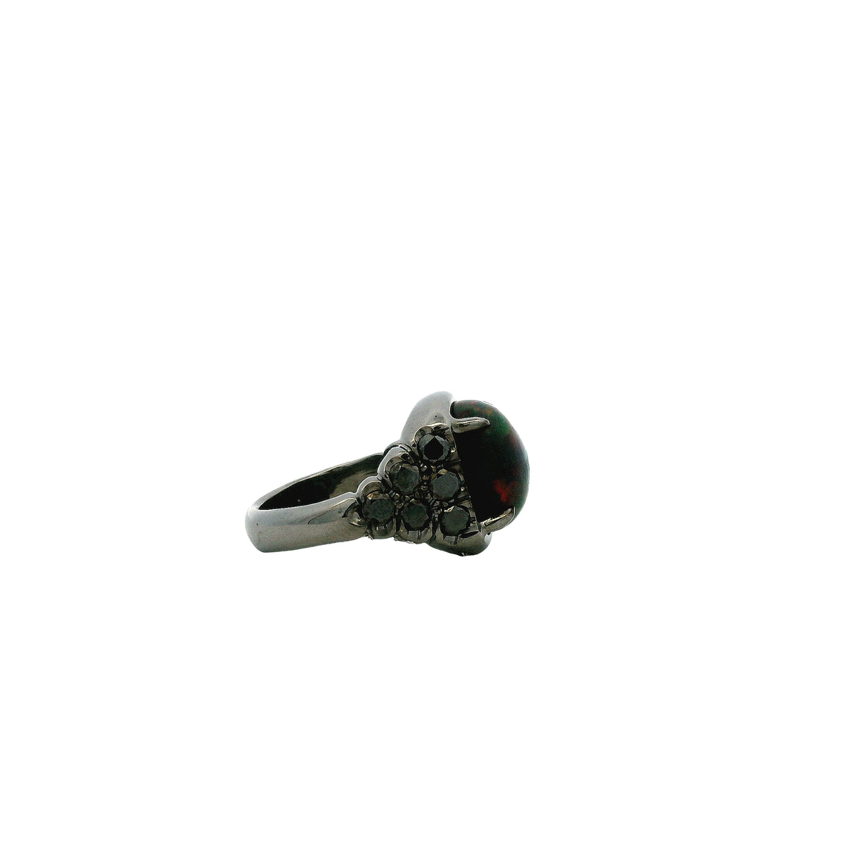 18k White Gold 1.50ct Oval Black Opal and 0.50ctw Pavé Diamond Ring — photo 9 of 10