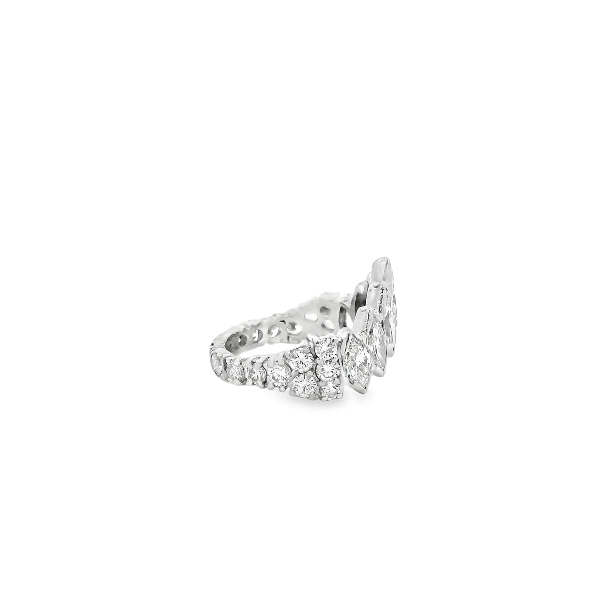 18k White Gold 3.80ctw Marquise and 2.20ctw Round Brilliant Diamond Contour Wedding Band — photo 9 of 10