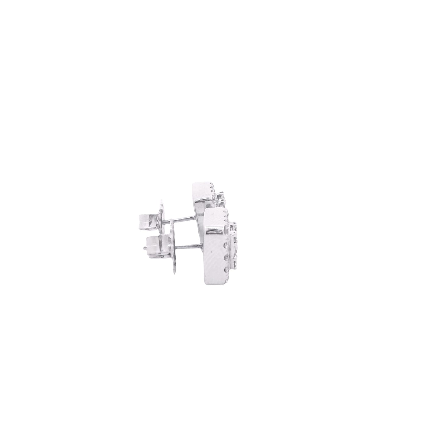 14k White Gold Baguette and Round Diamond Cluster Stud Earrings — photo 9 of 10