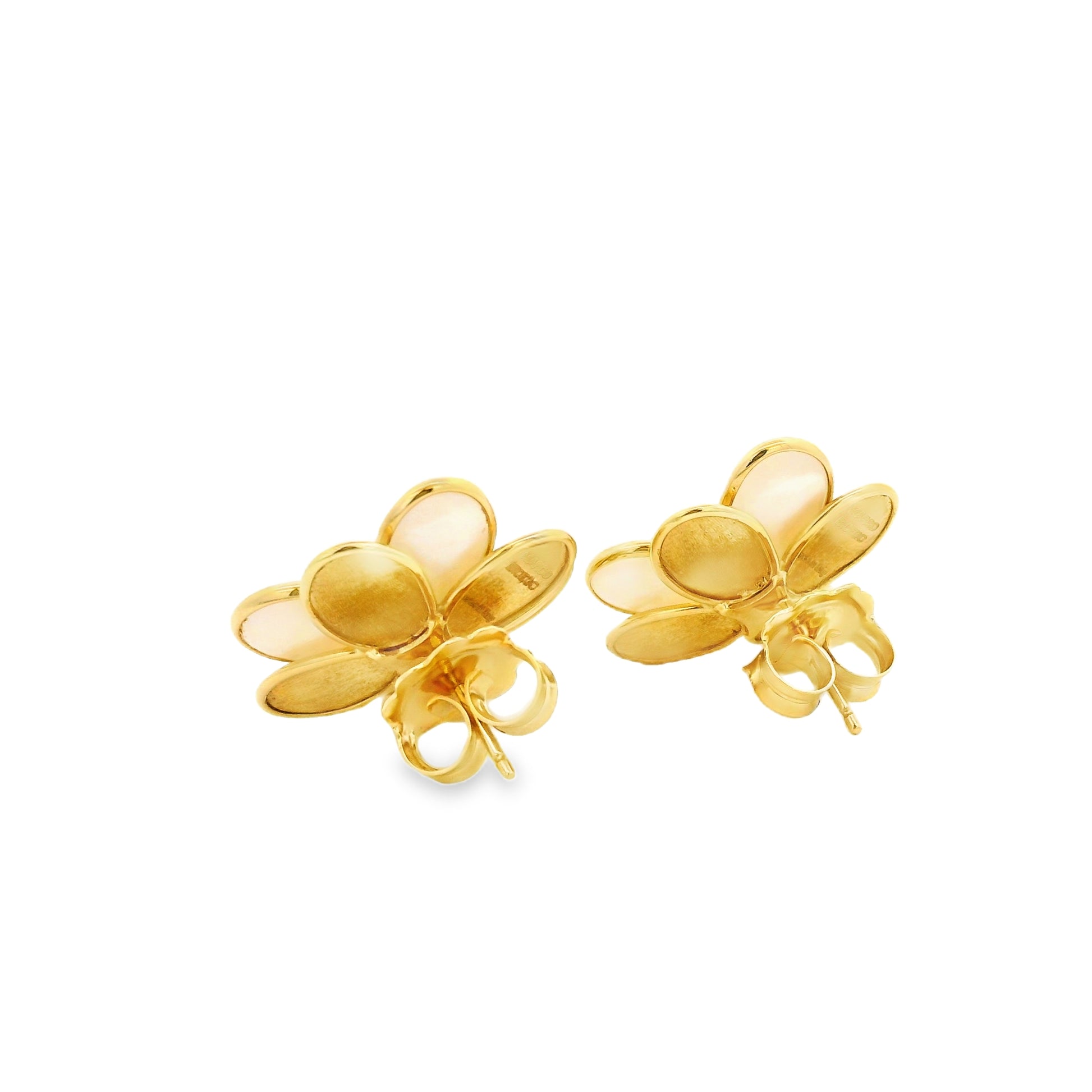 Marco Bicego 18k Yellow Gold 0.60ctw Diamond and Mother of Pearl Petali Flower Stud Earrings — photo 9 of 13