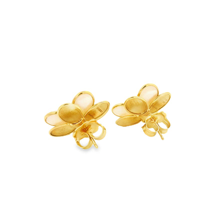 Marco Bicego 18k Yellow Gold 0.60ctw Diamond and Mother of Pearl Petali Flower Stud Earrings — photo 9 of 13