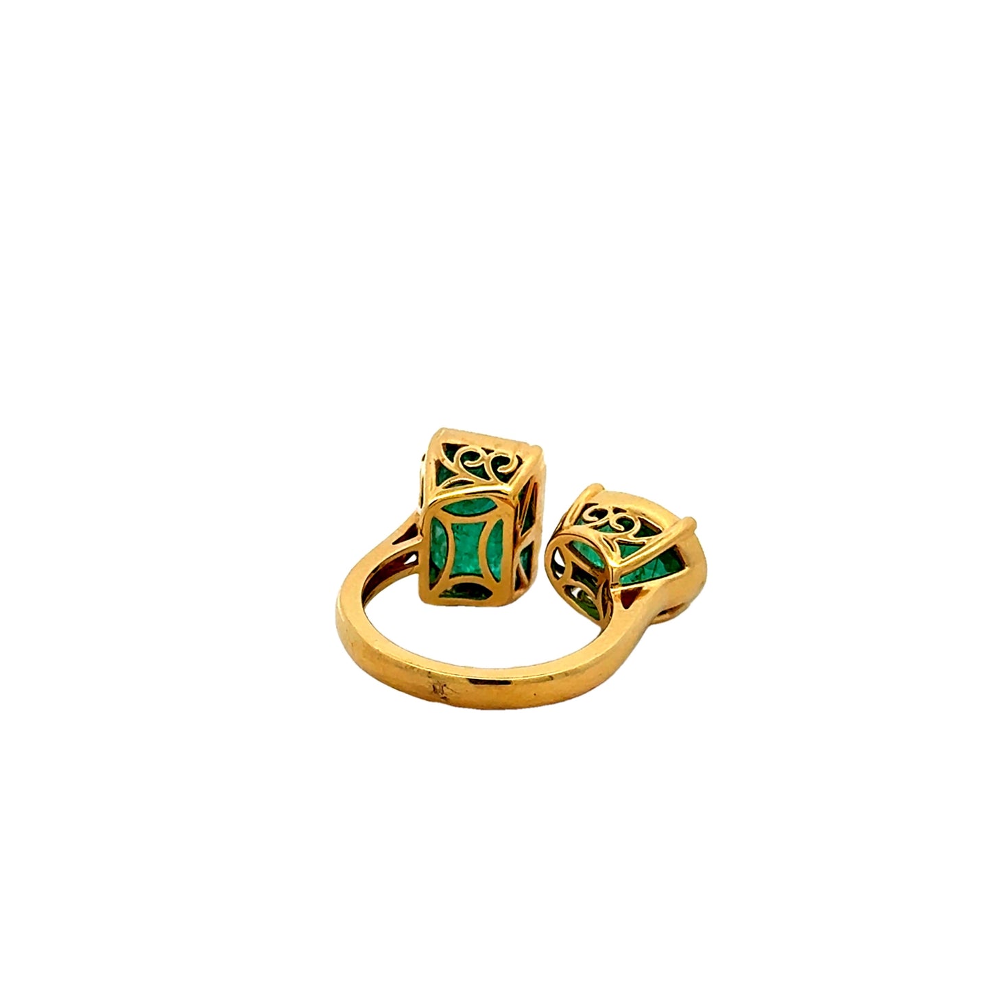 18k Yellow Gold 7.65ctw Two-Stone Natural Emerald Toi et Moi Ring — photo 9 of 12