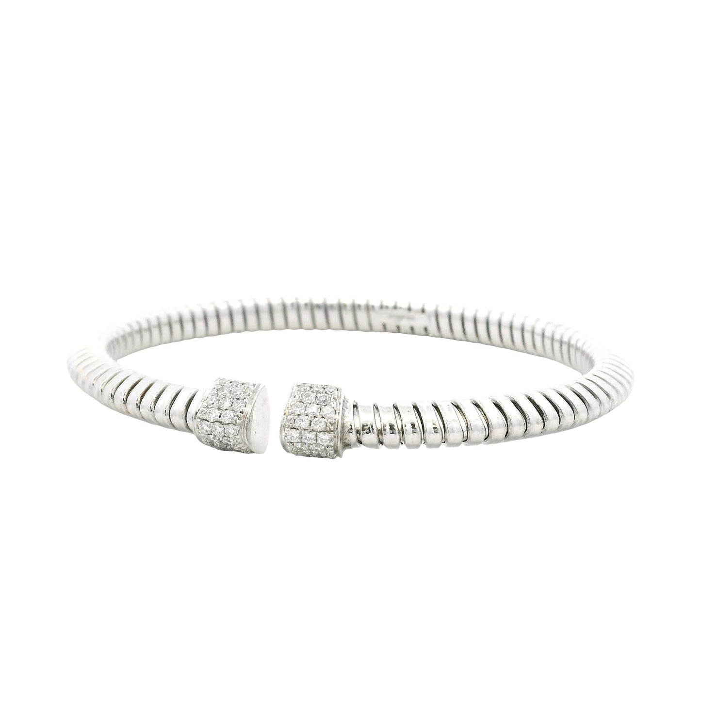 18k White Gold 0.48ctw Round Brilliant Diamond Ribbed Pavé Bangle Bracelet — photo 9 of 10