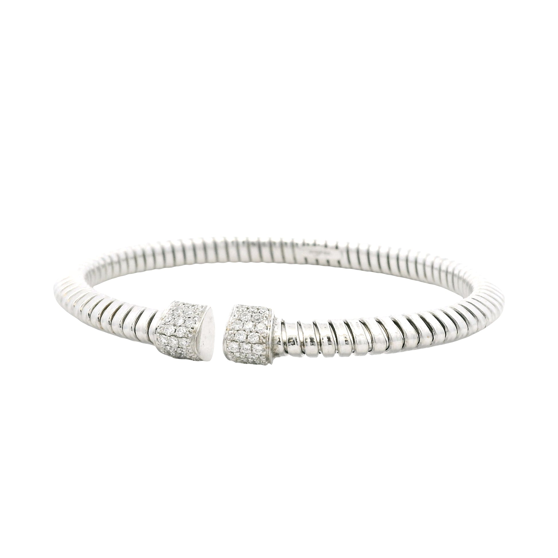 18k White Gold 0.48ctw Round Brilliant Diamond Ribbed Pavé Bangle Bracelet — photo 9 of 10