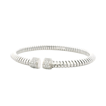 18k White Gold 0.48ctw Round Brilliant Diamond Ribbed Pavé Bangle Bracelet — photo 9 of 10