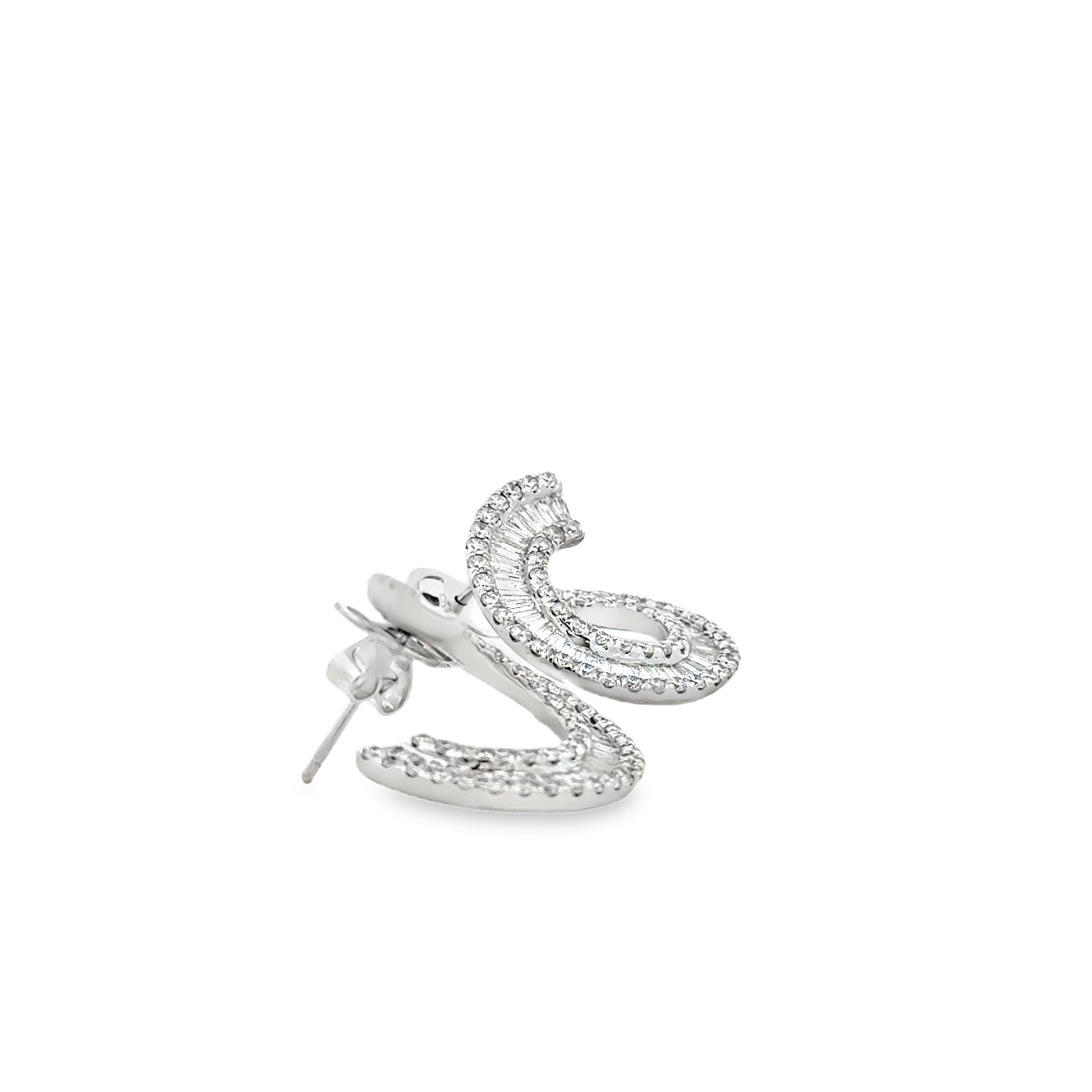 18k White Gold 3.97ctw Round Brilliant and Baguette Diamond Hoop Earrings — photo 9 of 10