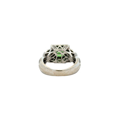 18k White Gold Green Gemstone Square Diamond Halo Cocktail Ring — photo 9 of 14