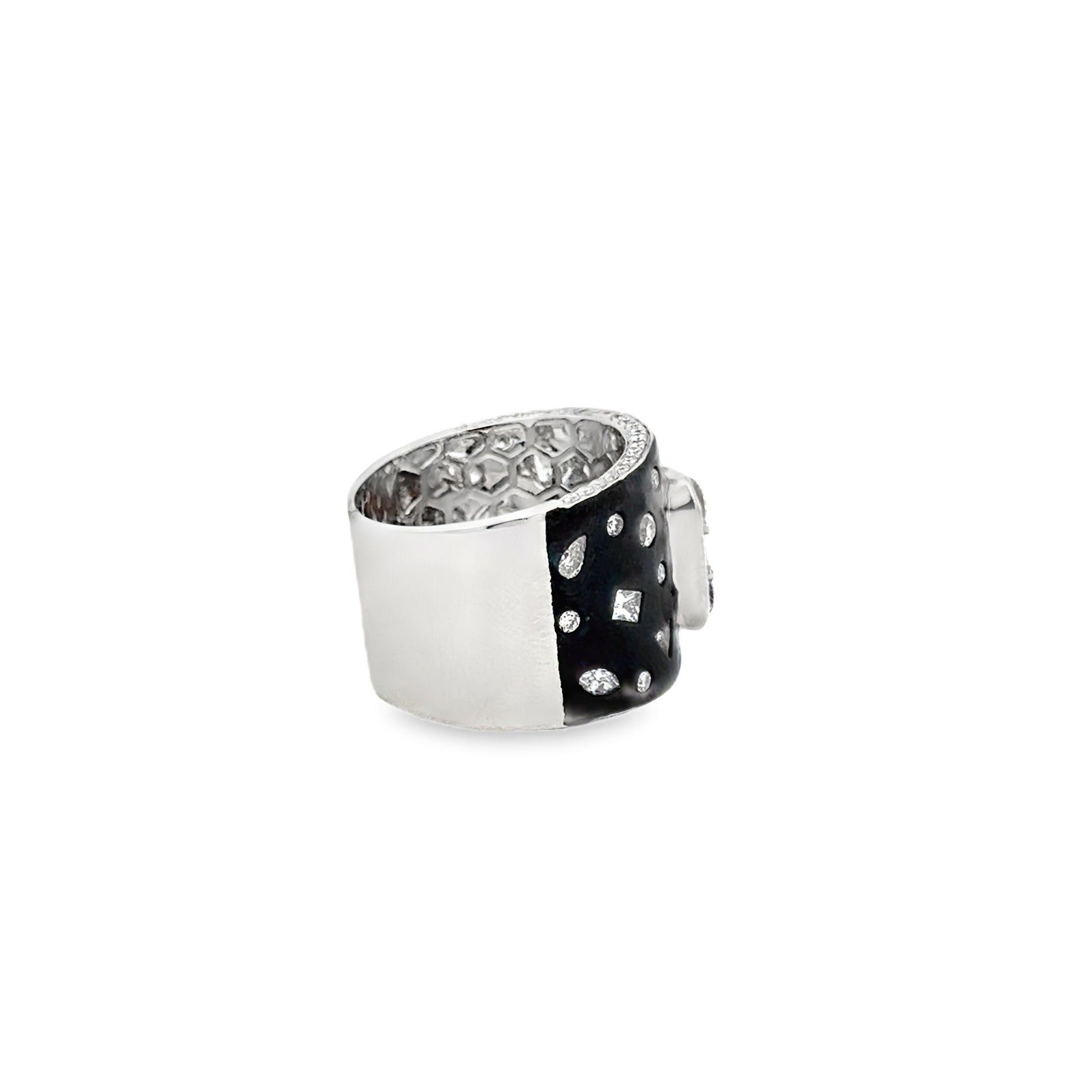 18k White Gold 2.75ctw Round Brilliant and Baguette Diamond Black Enamel Cocktail Ring — photo 9 of 10