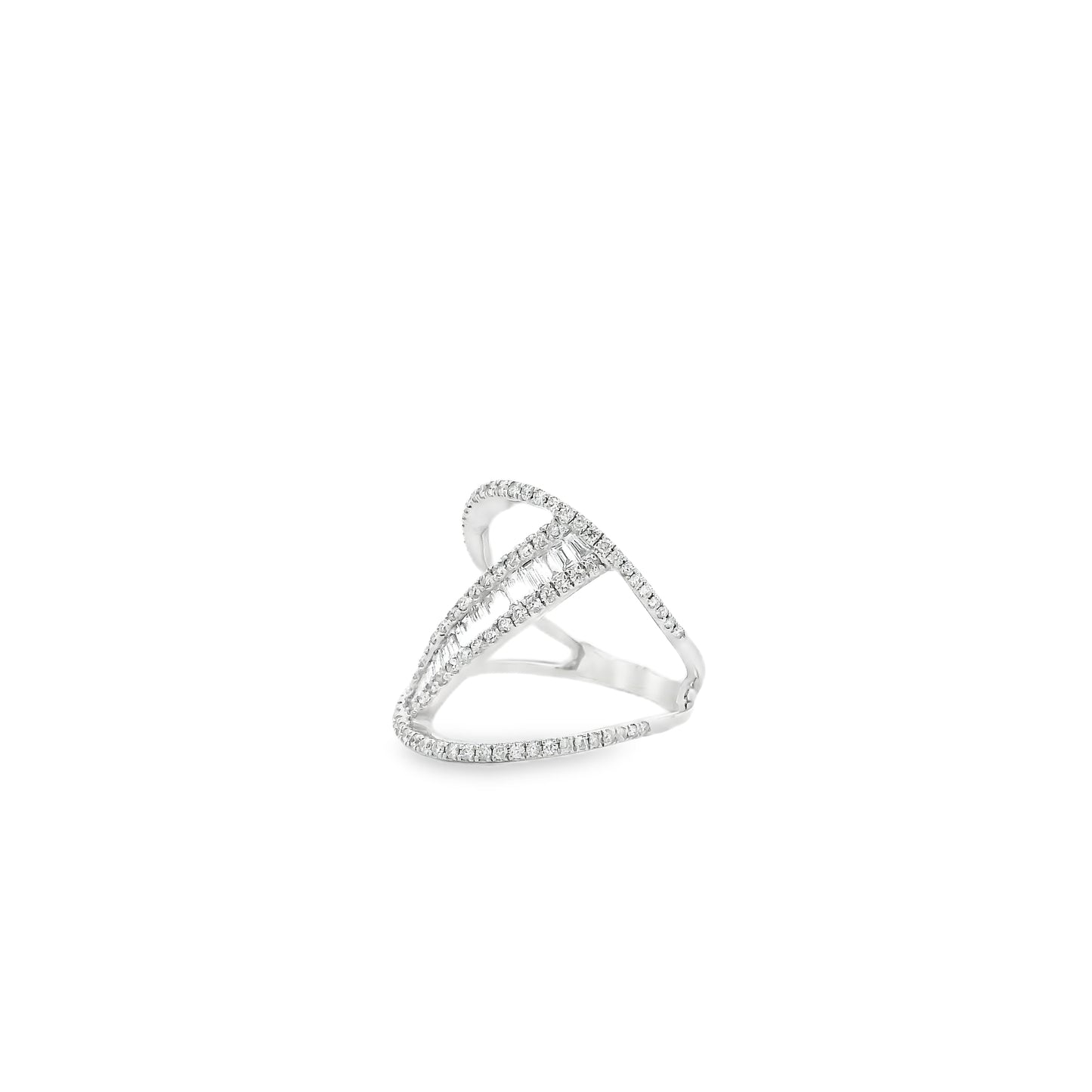 14k White Gold 0.90ctw Baguette and Round Brilliant Diamond Bypass Ring — photo 9 of 10