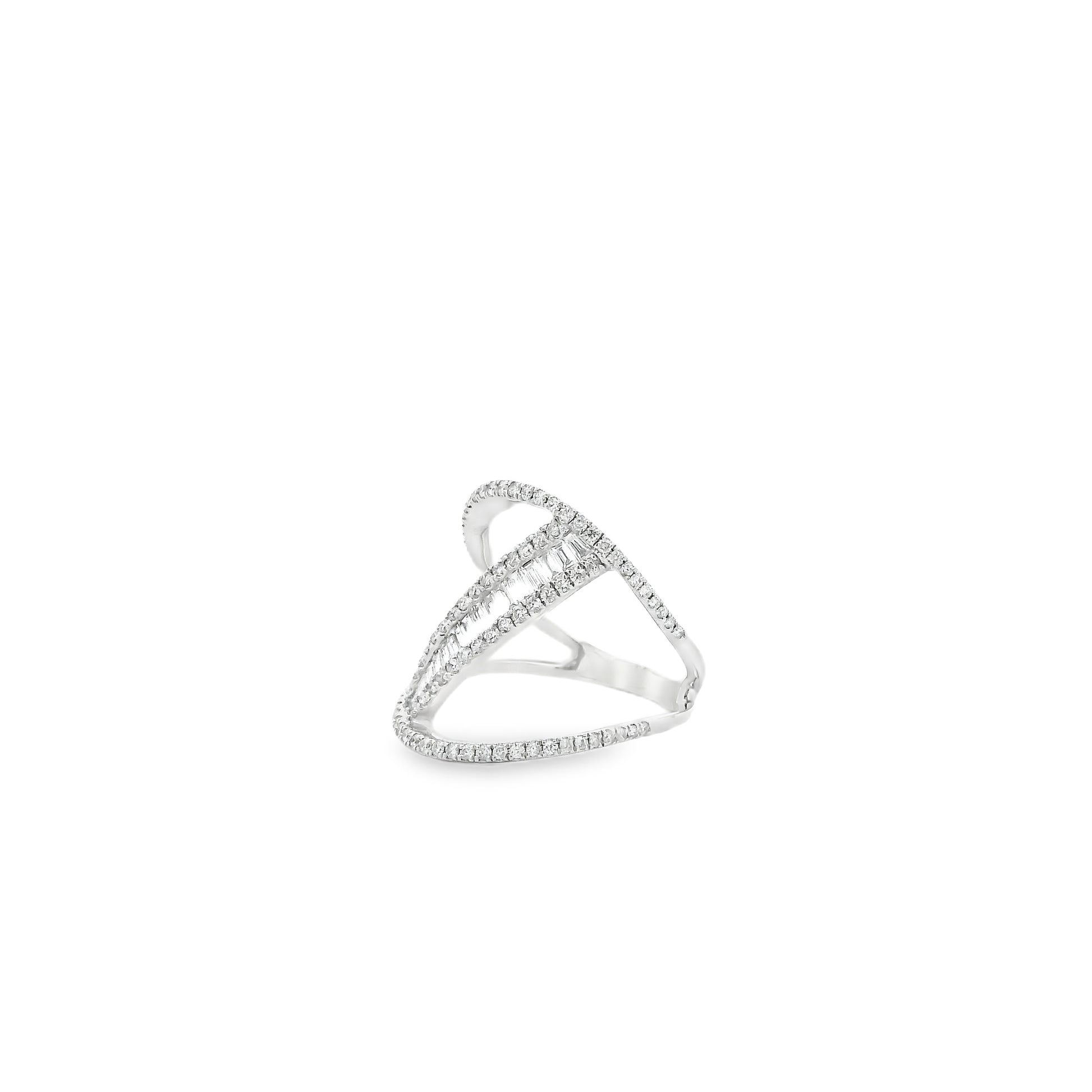 14k White Gold 0.90ctw Baguette and Round Brilliant Diamond Bypass Ring — photo 9 of 10
