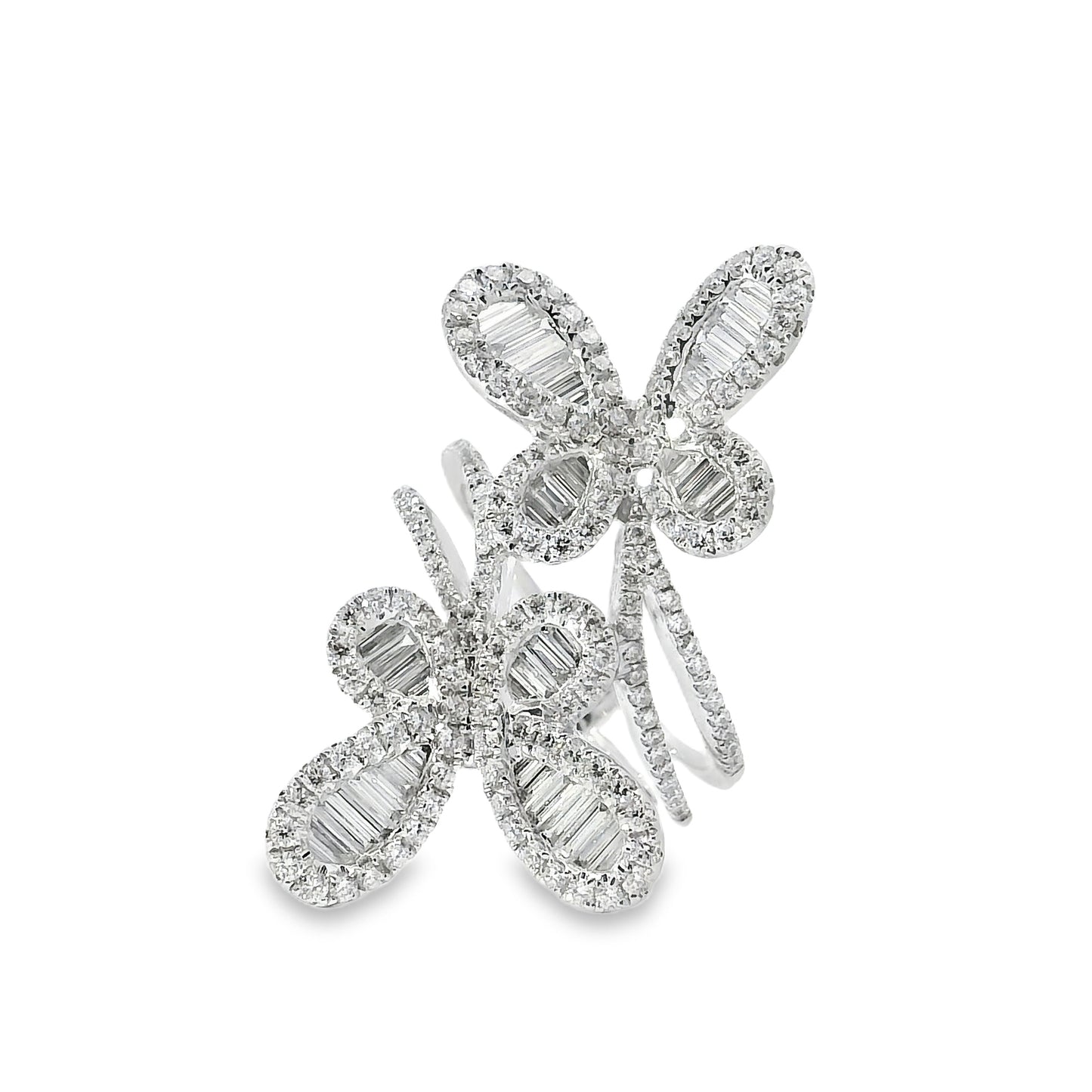 18k White Gold 1.67ct Natural Diamond Double Butterfly Ring