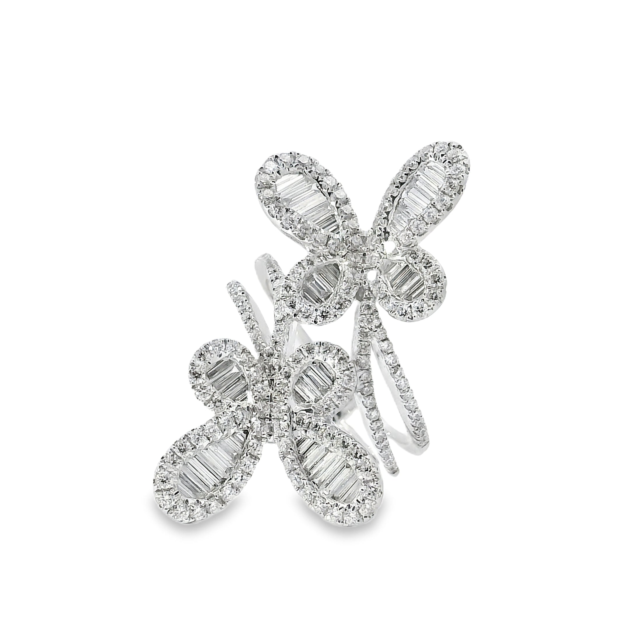 18k White Gold 1.67ct Natural Diamond Double Butterfly Ring