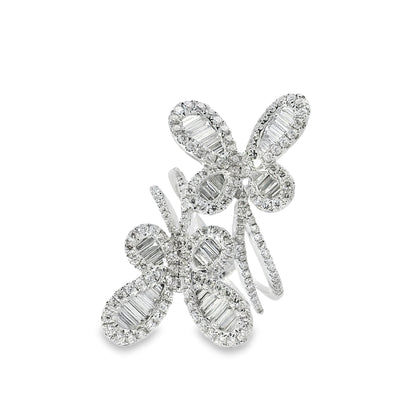 18k White Gold 1.67ct Natural Diamond Double Butterfly Ring