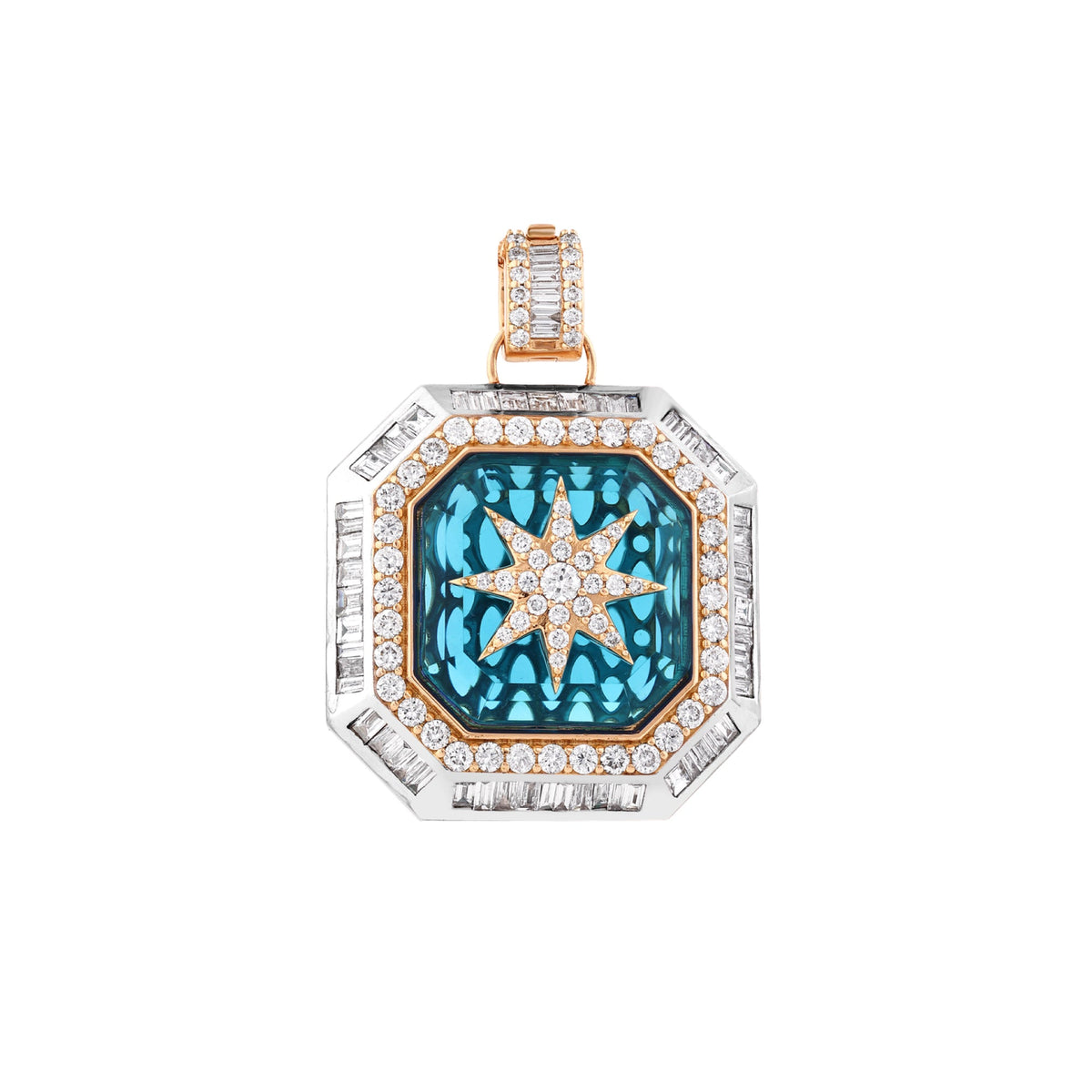 Bee Goddess Venus Star 18k Gold Diamond Blue Topaz Pendant