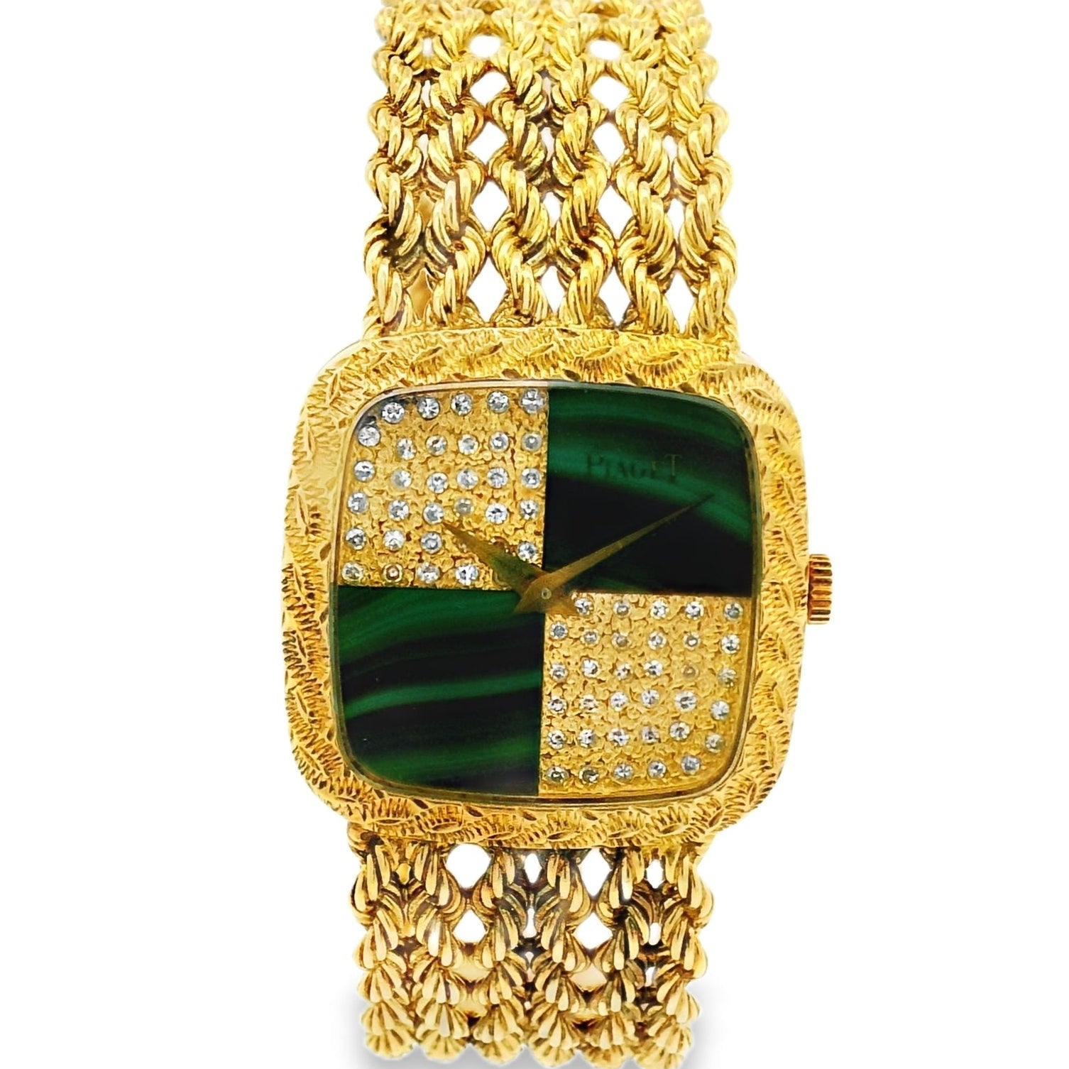 Piaget 9902 E21 Yellow Gold Malachite and Diamond Dial Watch