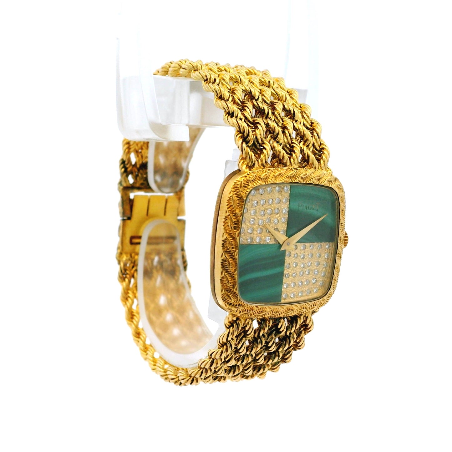 Piaget 9902 E21 Yellow Gold Malachite and Diamond Dial Watch