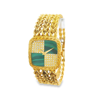 Piaget 9902 E21 Yellow Gold Malachite and Diamond Dial Watch