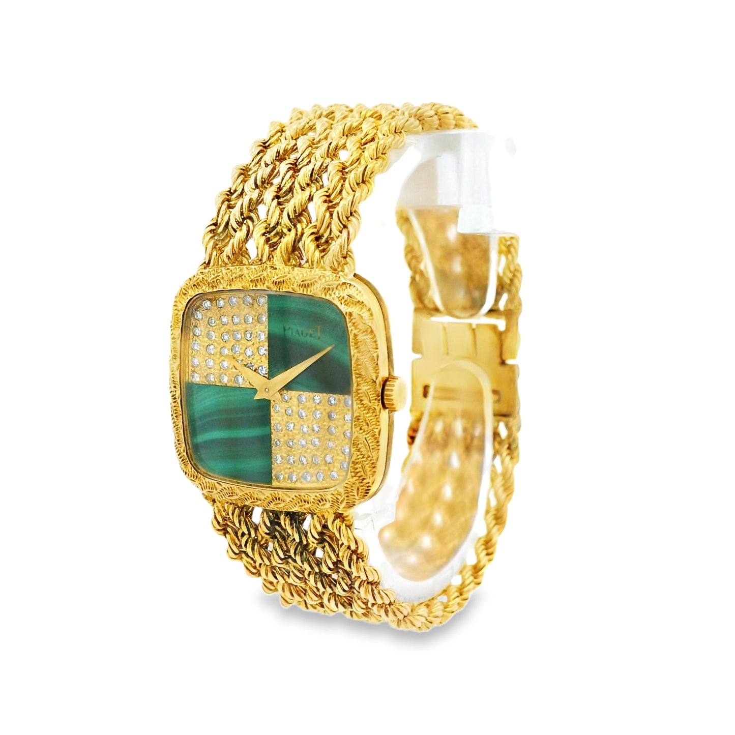 Piaget 9902 E21 Yellow Gold Malachite and Diamond Dial Watch