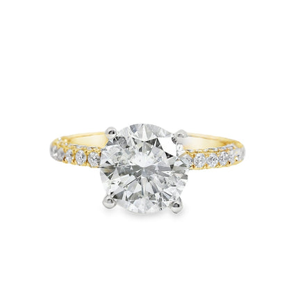 18k White and Yellow Gold 2.10ct Round Brilliant Cut Diamond and 1.09ctw Accent Round Diamond Ring