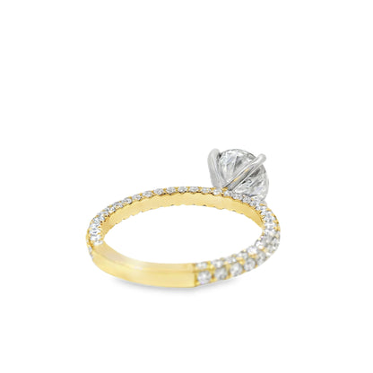 18k White and Yellow Gold 2.10ct Round Brilliant Cut Diamond and 1.09ctw Accent Round Diamond Ring