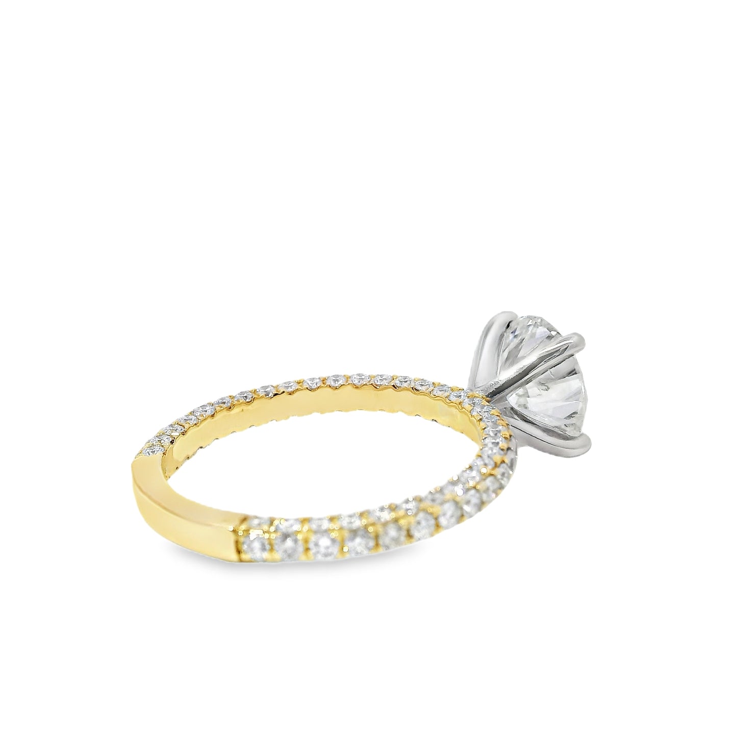 18k White and Yellow Gold 2.10ct Round Brilliant Cut Diamond and 1.09ctw Accent Round Diamond Ring