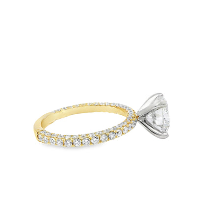 18k White and Yellow Gold 2.10ct Round Brilliant Cut Diamond and 1.09ctw Accent Round Diamond Ring