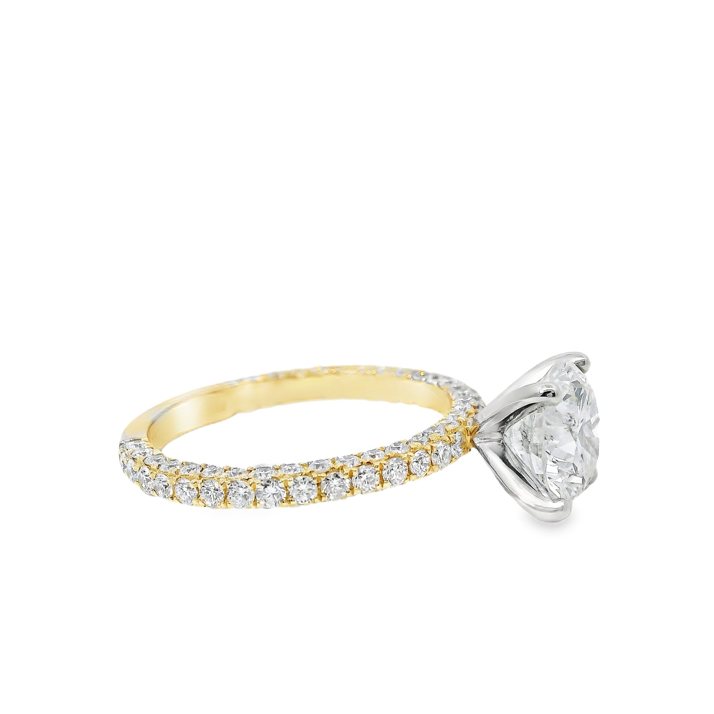 18k White and Yellow Gold 2.10ct Round Brilliant Cut Diamond and 1.09ctw Accent Round Diamond Ring