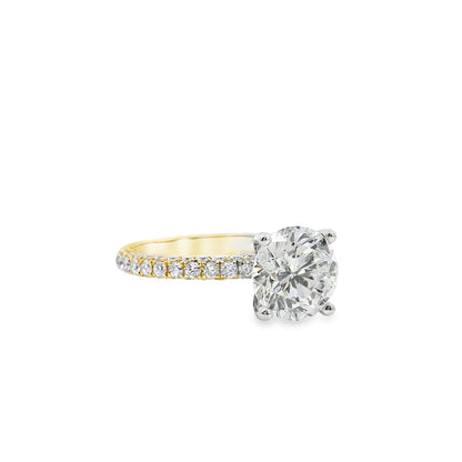 18k White and Yellow Gold 2.10ct Round Brilliant Cut Diamond and 1.09ctw Accent Round Diamond Ring