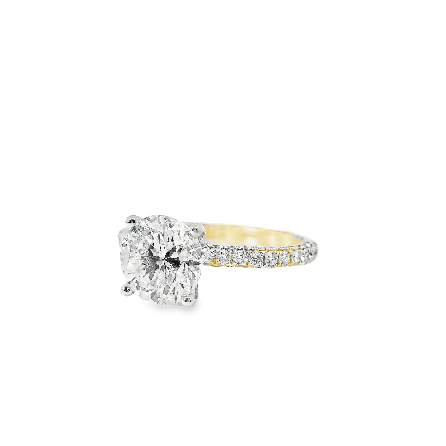 18k White and Yellow Gold 2.10ct Round Brilliant Cut Diamond and 1.09ctw Accent Round Diamond Ring