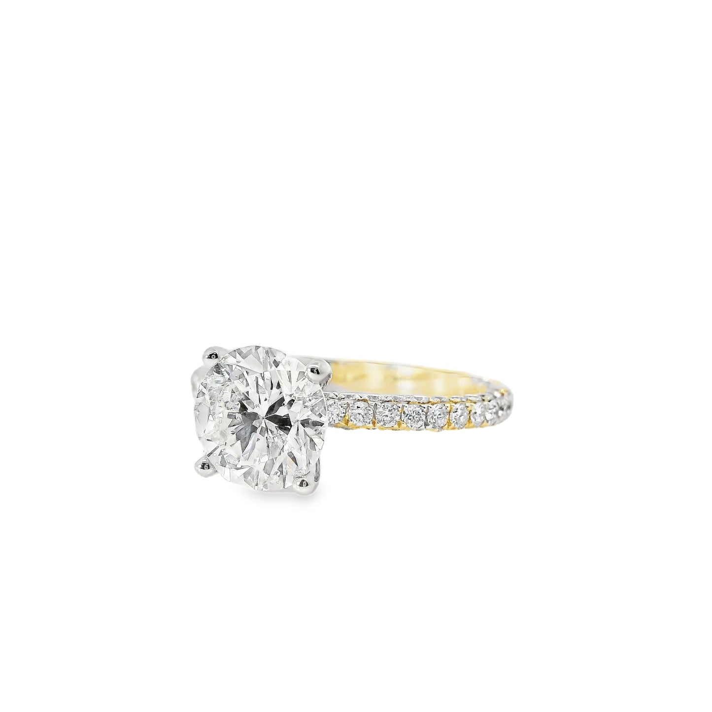18k White and Yellow Gold 2.10ct Round Brilliant Cut Diamond and 1.09ctw Accent Round Diamond Ring