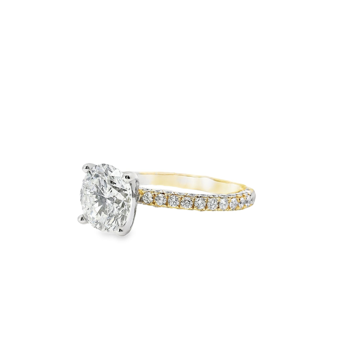 18k White and Yellow Gold 2.10ct Round Brilliant Cut Diamond and 1.09ctw Accent Round Diamond Ring