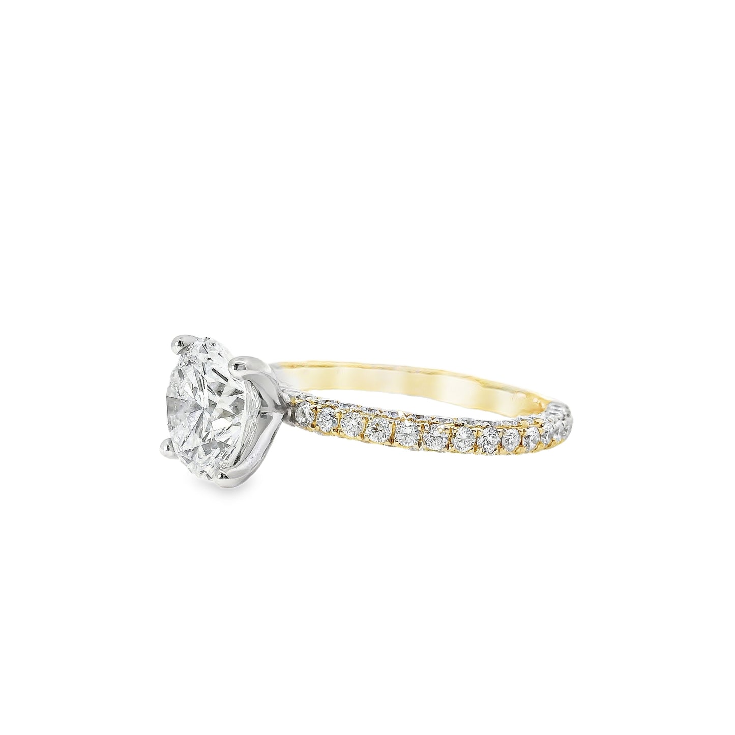 18k White and Yellow Gold 2.10ct Round Brilliant Cut Diamond and 1.09ctw Accent Round Diamond Ring