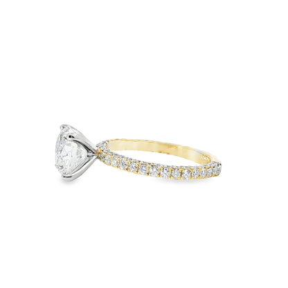 18k White and Yellow Gold 2.10ct Round Brilliant Cut Diamond and 1.09ctw Accent Round Diamond Ring
