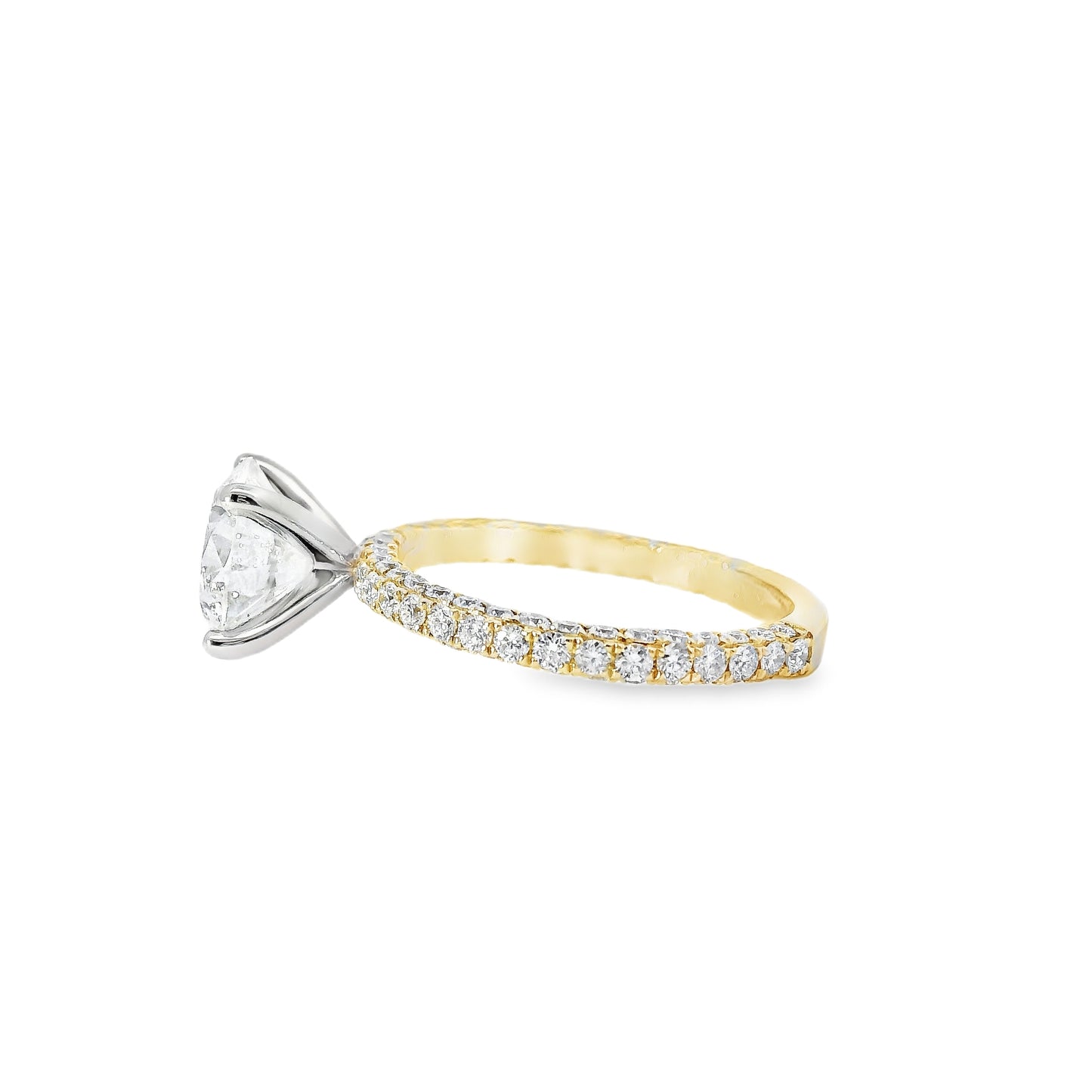 18k White and Yellow Gold 2.10ct Round Brilliant Cut Diamond and 1.09ctw Accent Round Diamond Ring